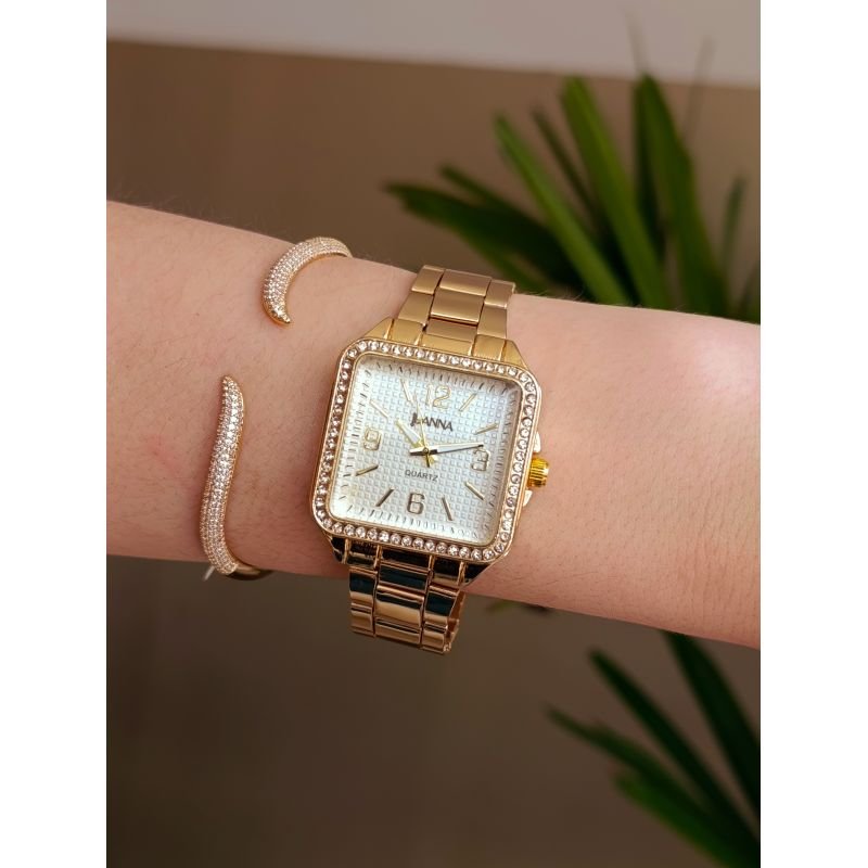 RELÓGIO QUADRADO COM ZIRCÔNIAS